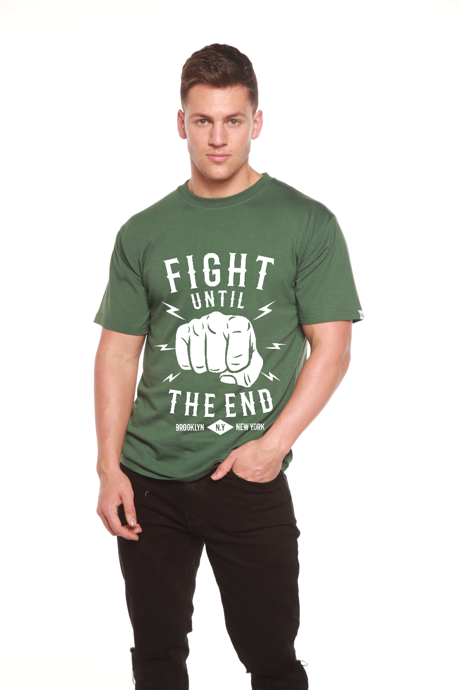 Spun Bamboo Fight Until Men's Bamboo Viscose/Organic Cotton Short Sleeve Graphic T-Shirt — color detail
