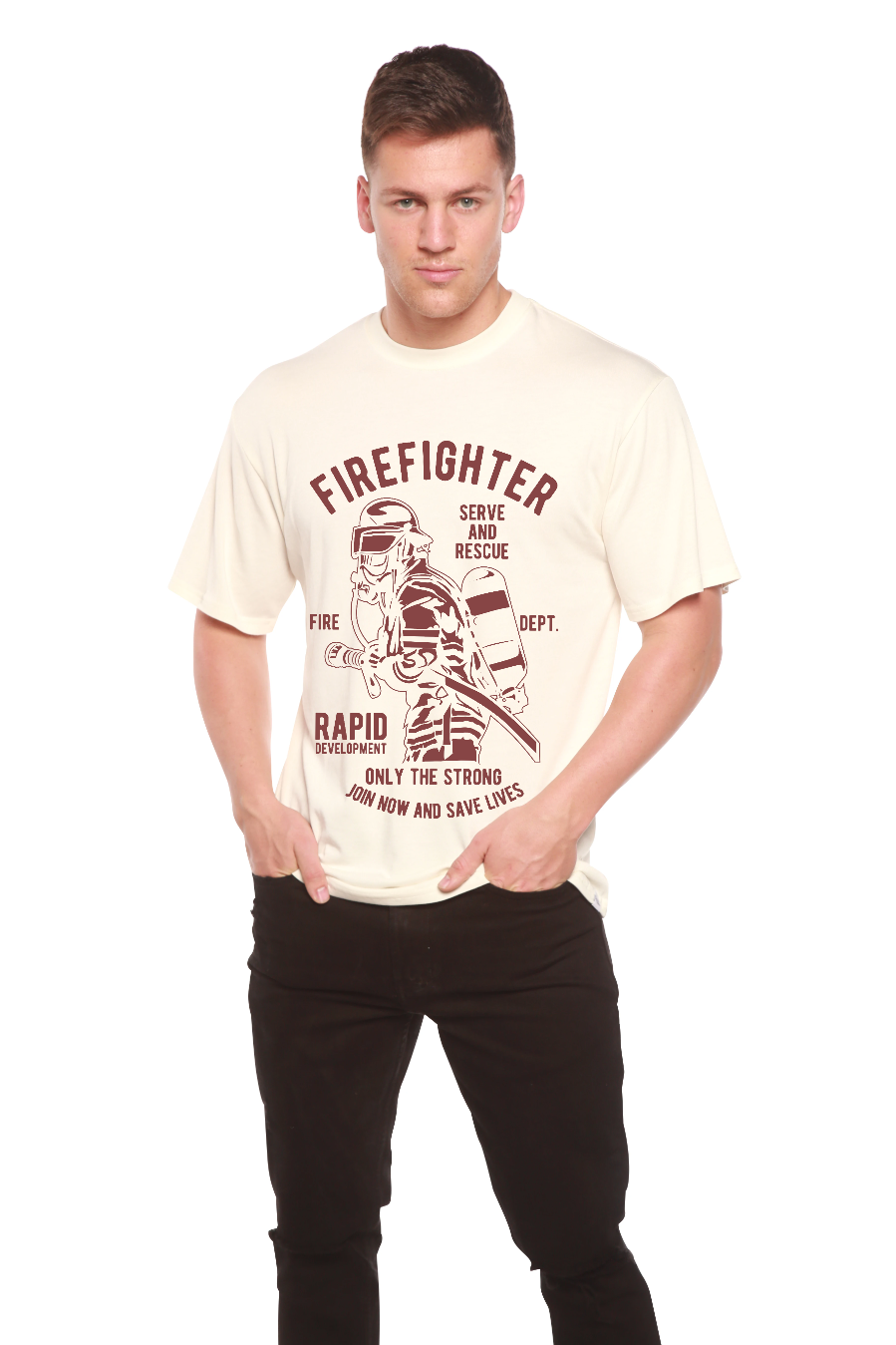Spun Bamboo Firefighter Dept Men's Bamboo Viscose/Organic Cotton Short Sleeve Graphic T-Shirt — alternative angle