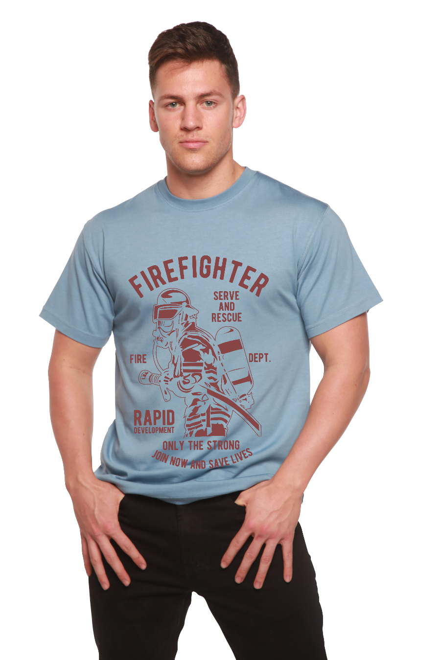 Spun Bamboo Firefighter Dept Men's Bamboo Viscose/Organic Cotton Short Sleeve Graphic T-Shirt — side view