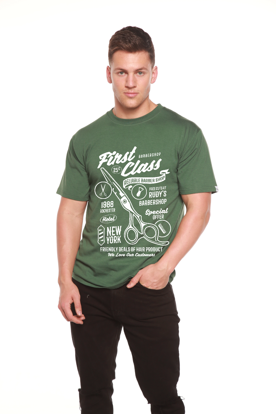 Spun Bamboo First Class Barber Men's Bamboo Viscose/Organic Cotton Short Sleeve Graphic T-Shirt — color detail