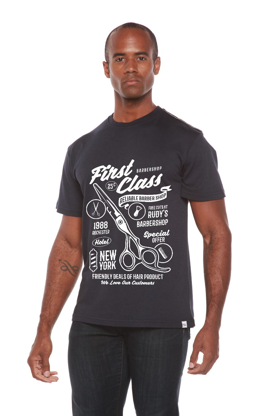 Spun Bamboo First Class Barber Men's Bamboo Viscose/Organic Cotton Short Sleeve Graphic T-Shirt — main product shot