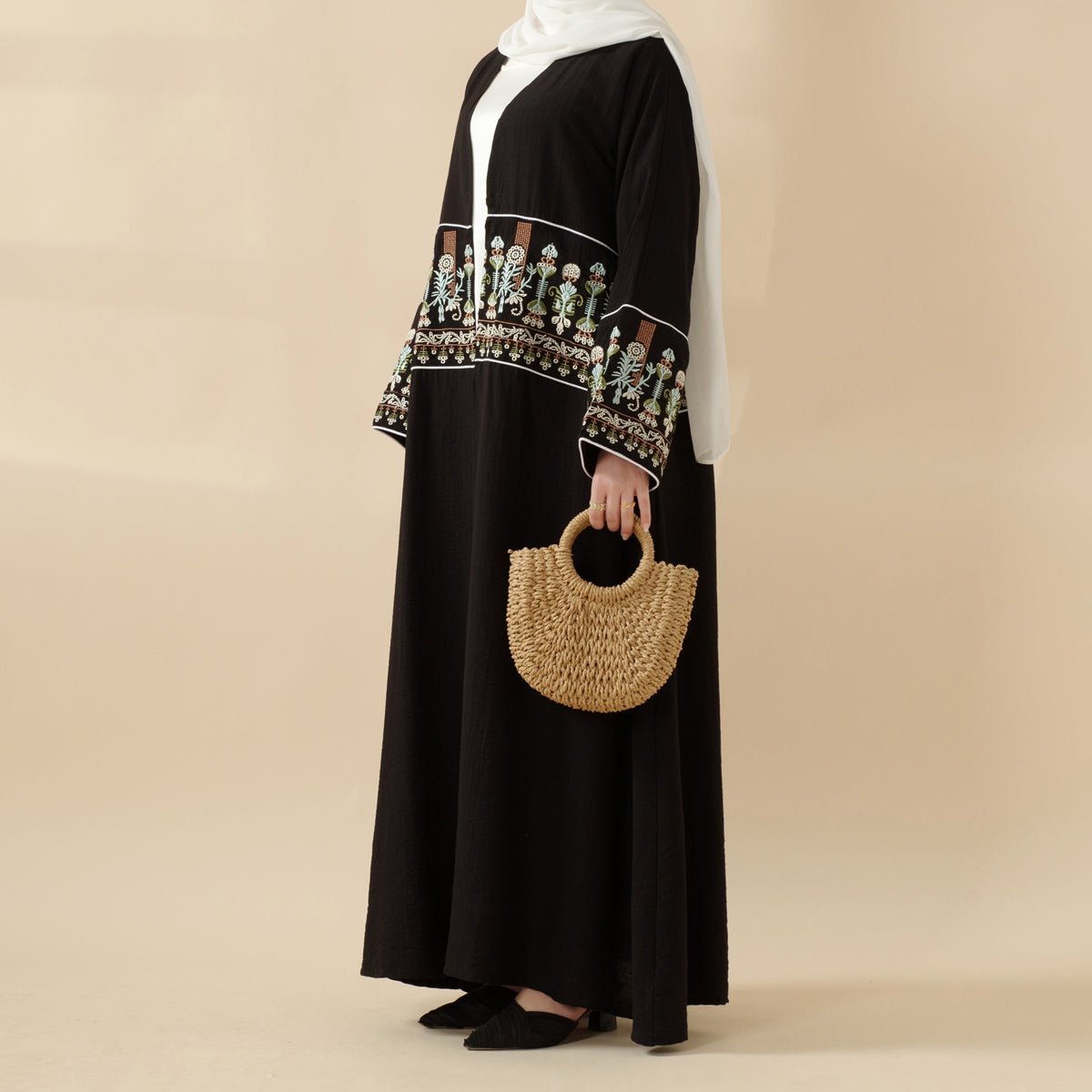 Mariam's Collection Mariam's Collection Floral Embroidered Crepe Open Abaya (MOA128) — main product shot