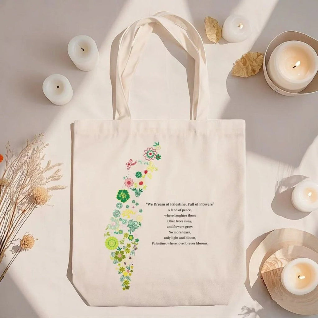 Mariam's Collection Floral Palestine Tote Bag – Love Forever Blooms (MAC236) — main product shot