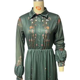 Floral Printer Shirt Dress | Elegant Collar Button-Front Gown Abaya(MA381)