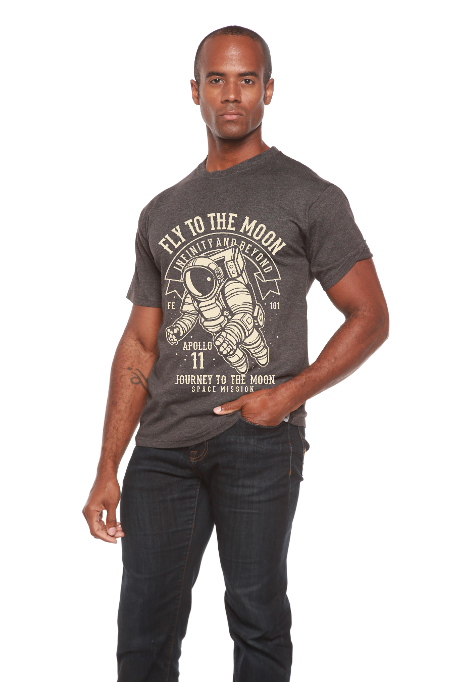 Spun Bamboo Fly To The Moon Men's Bamboo Viscose/Organic Cotton Short Sleeve Graphic T-Shirt — back view
