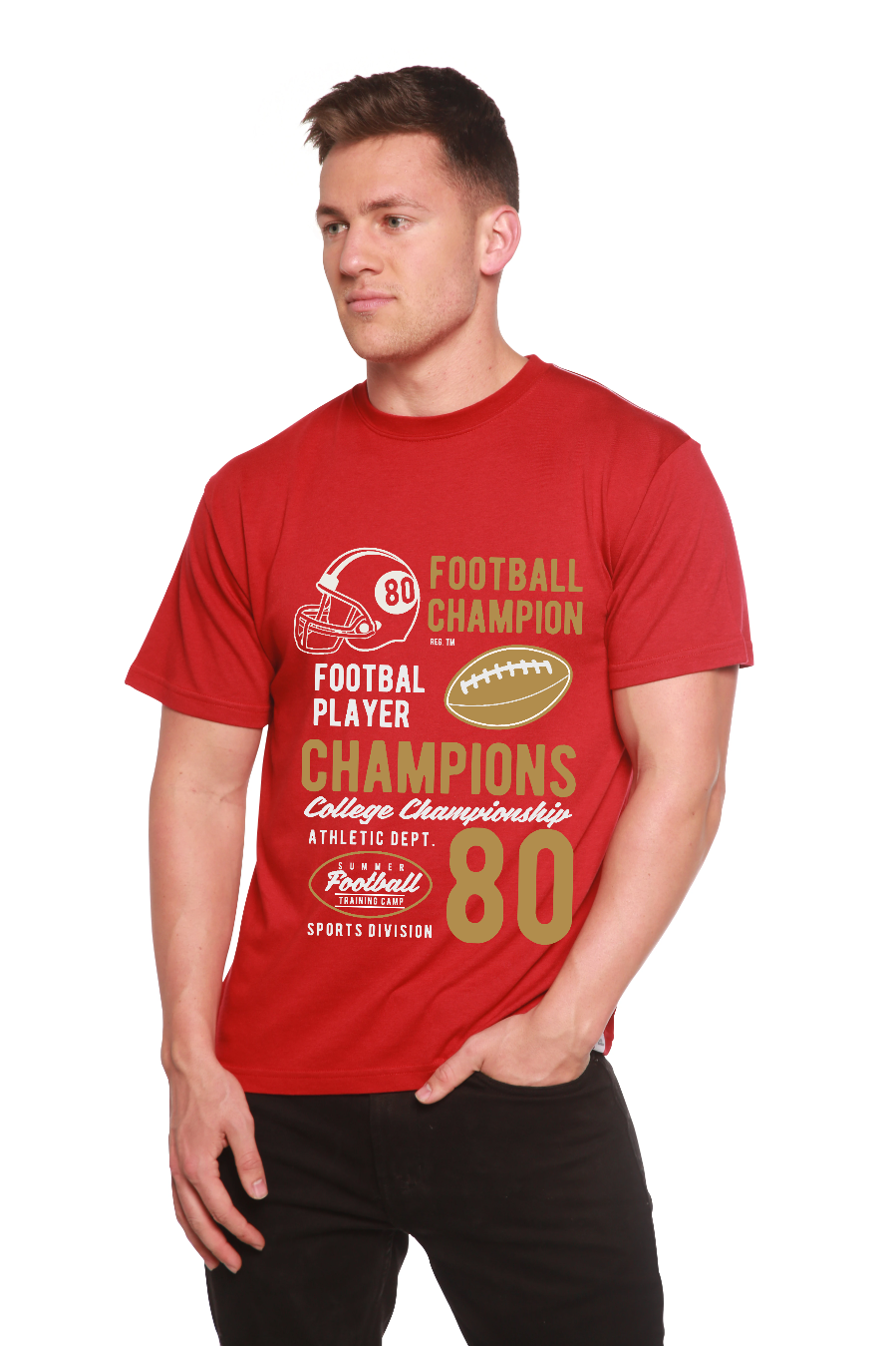 Spun Bamboo Football Champions Men's Bamboo Viscose/Organic Cotton Short Sleeve Graphic T-Shirt — fabric or material detail