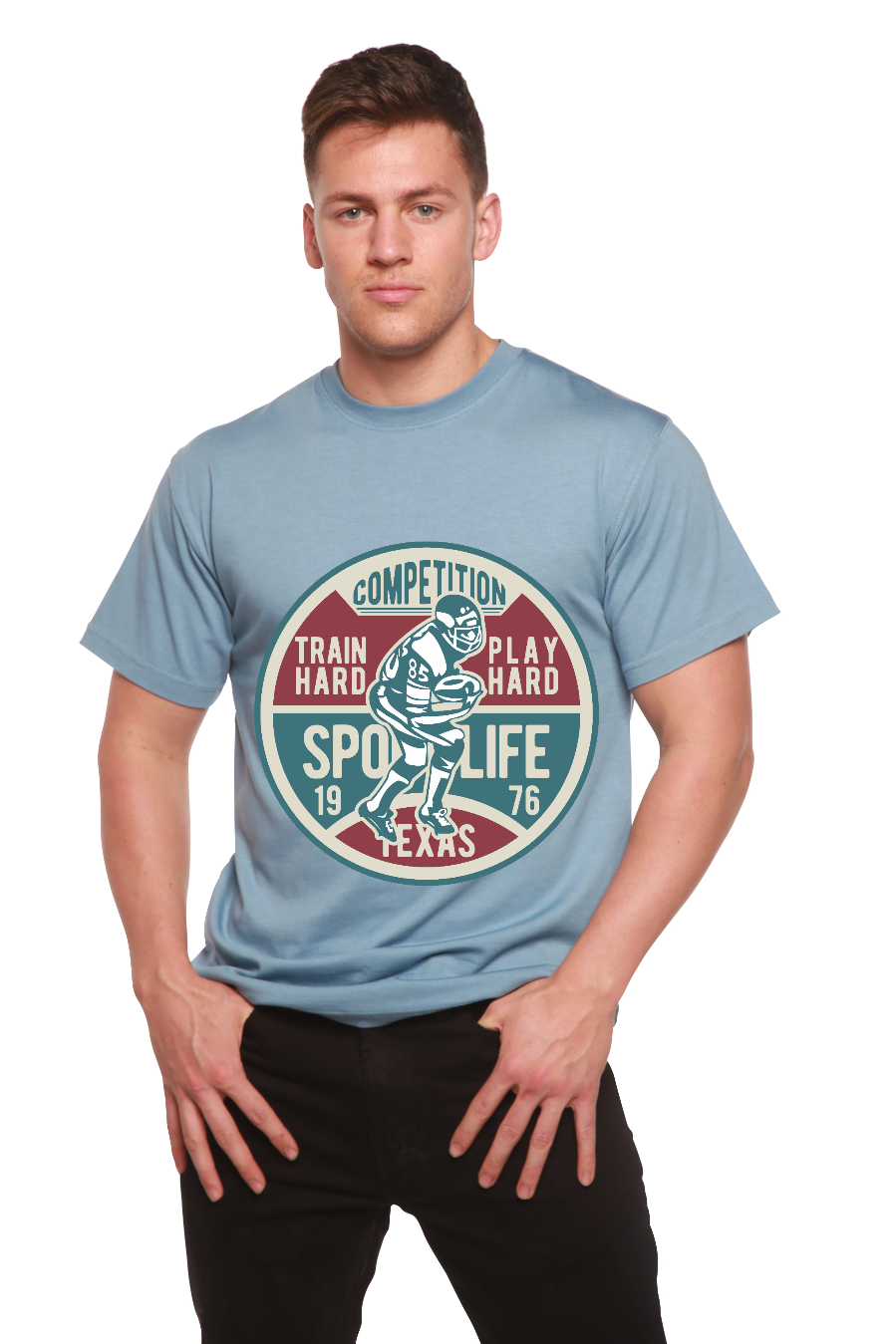 Spun Bamboo Football Competition Men's Bamboo Viscose/Organic Cotton Short Sleeve Graphic T-Shirt — side view