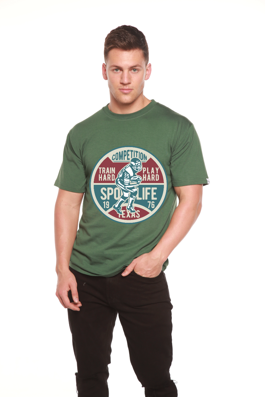 Spun Bamboo Football Competition Men's Bamboo Viscose/Organic Cotton Short Sleeve Graphic T-Shirt — feature highlight