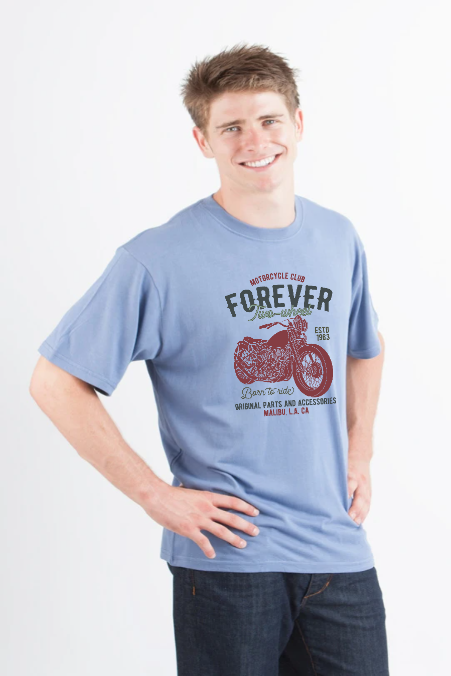 Spun Bamboo FOREVER TWO WHEEL Men's Bamboo Viscose/Organic Cotton Short Sleeve Graphic T-Shirt — size reference