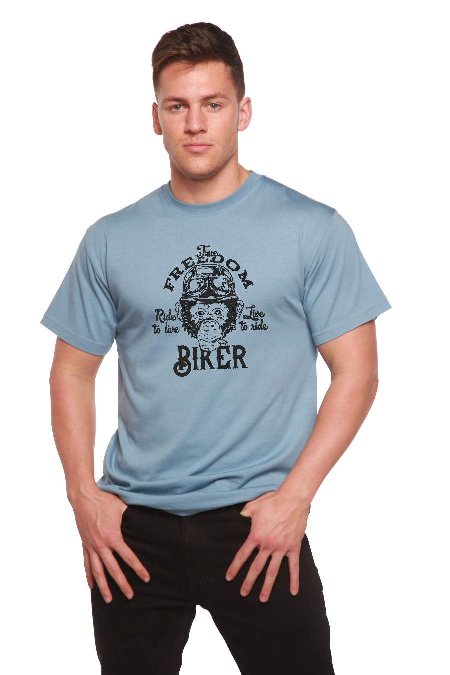 Spun Bamboo Freedom Biker Men's Bamboo Viscose/Organic Cotton Short Sleeve Graphic T-Shirt — fabric or material detail