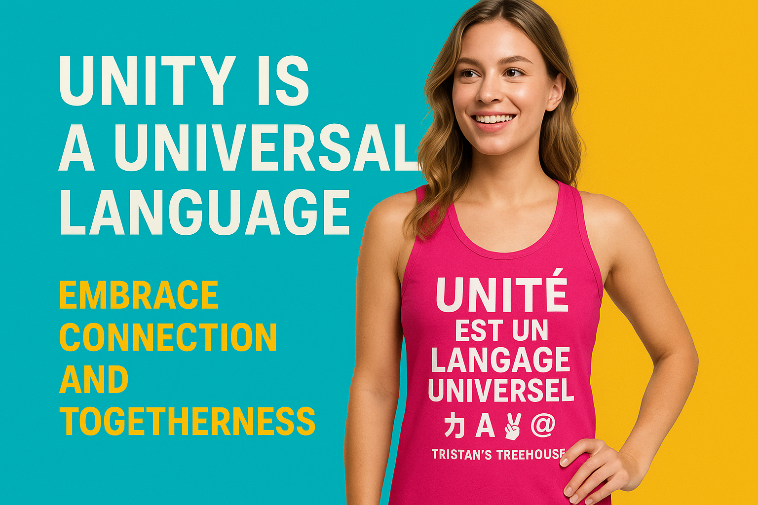 Tristan’s Treehouse Unity is a Universal Language – Tank Top — detail close-up