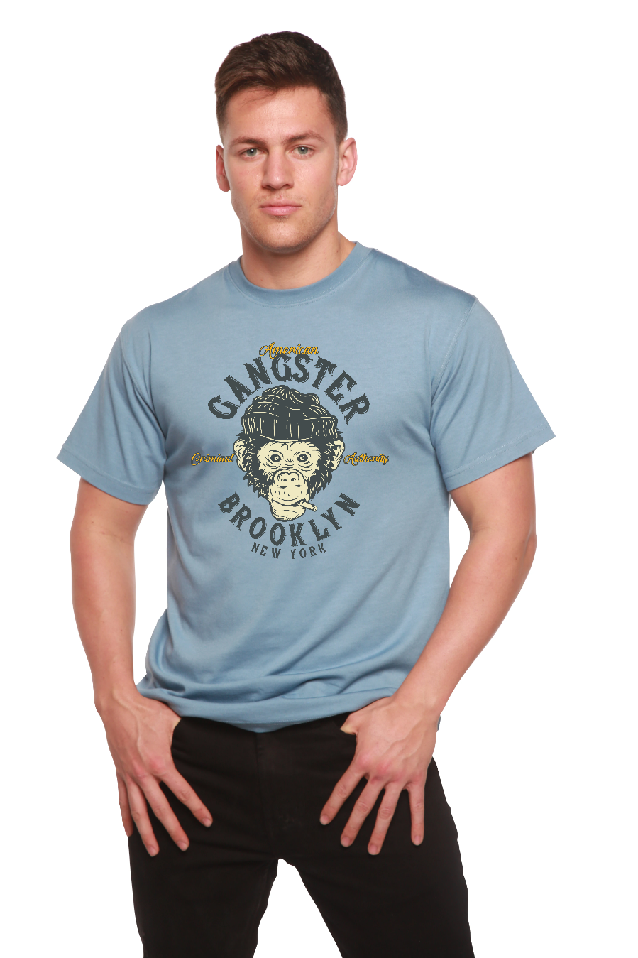 Spun Bamboo Gangster Brooklyn Men's Bamboo Viscose/Organic Cotton Short Sleeve Graphic T-Shirt — fabric or material detail