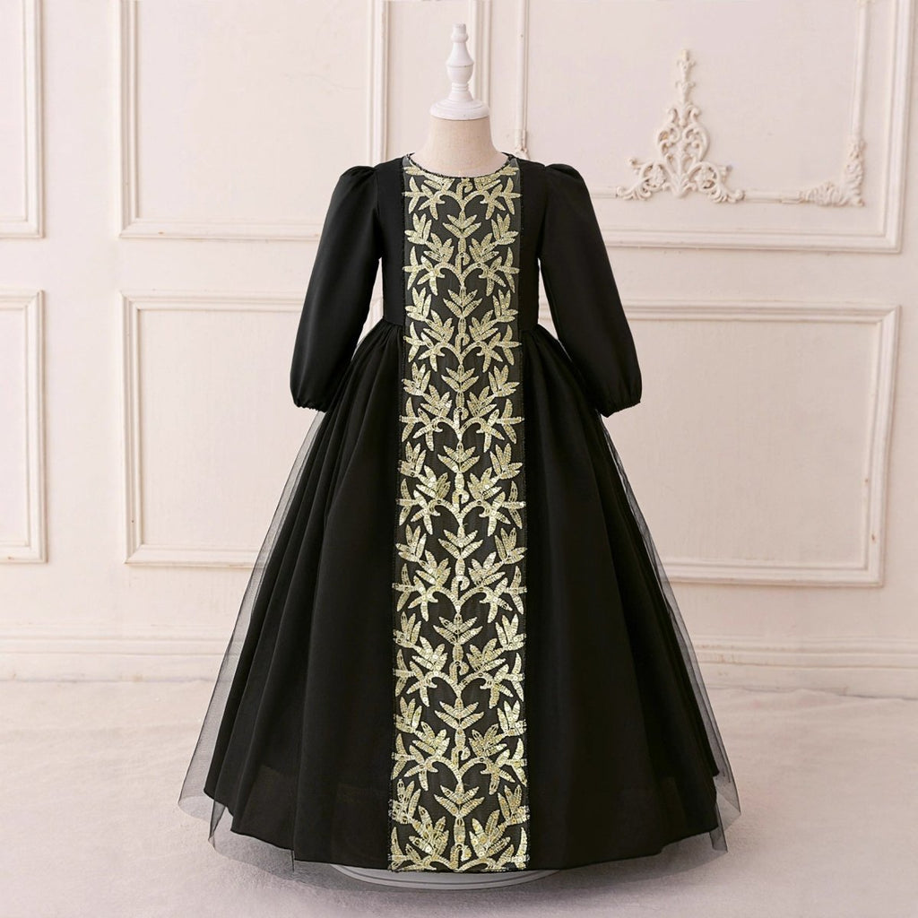 Girls Embroidered Princess Dress with Tulle Overlay(MKG022)