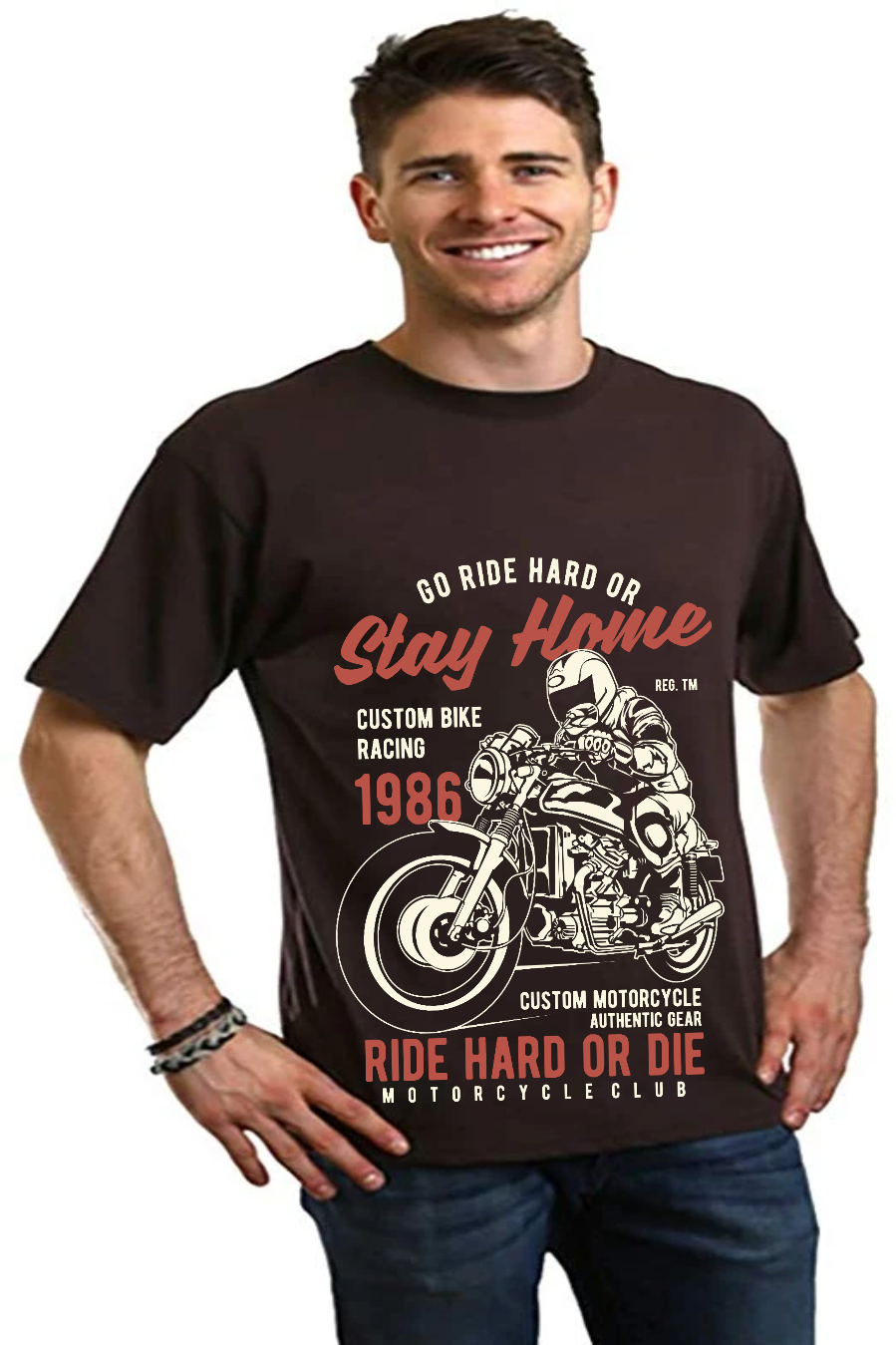 Spun Bamboo Go Ride Hard Men's Bamboo Viscose/Organic Cotton Short Sleeve Graphic T-Shirt — back view