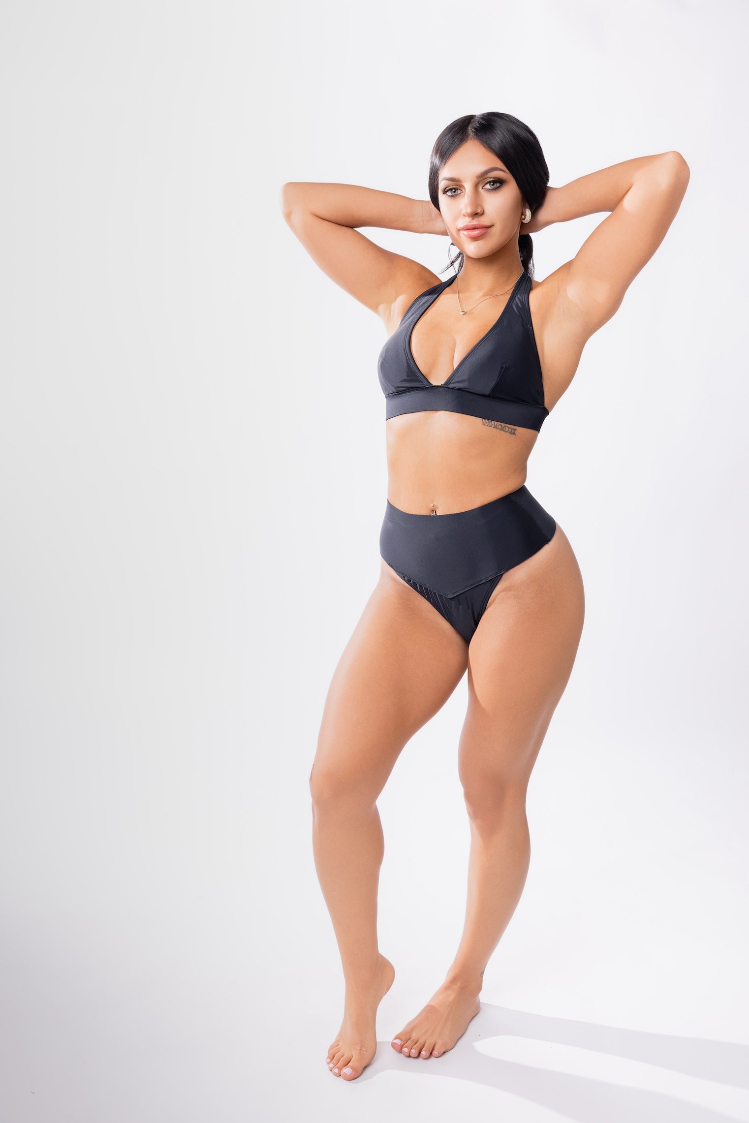 Forever Young Swimwear Forever Young Swimwear Hanalei Neoprene Halter Bikini Top — Forever Young Swimwear branding close-up