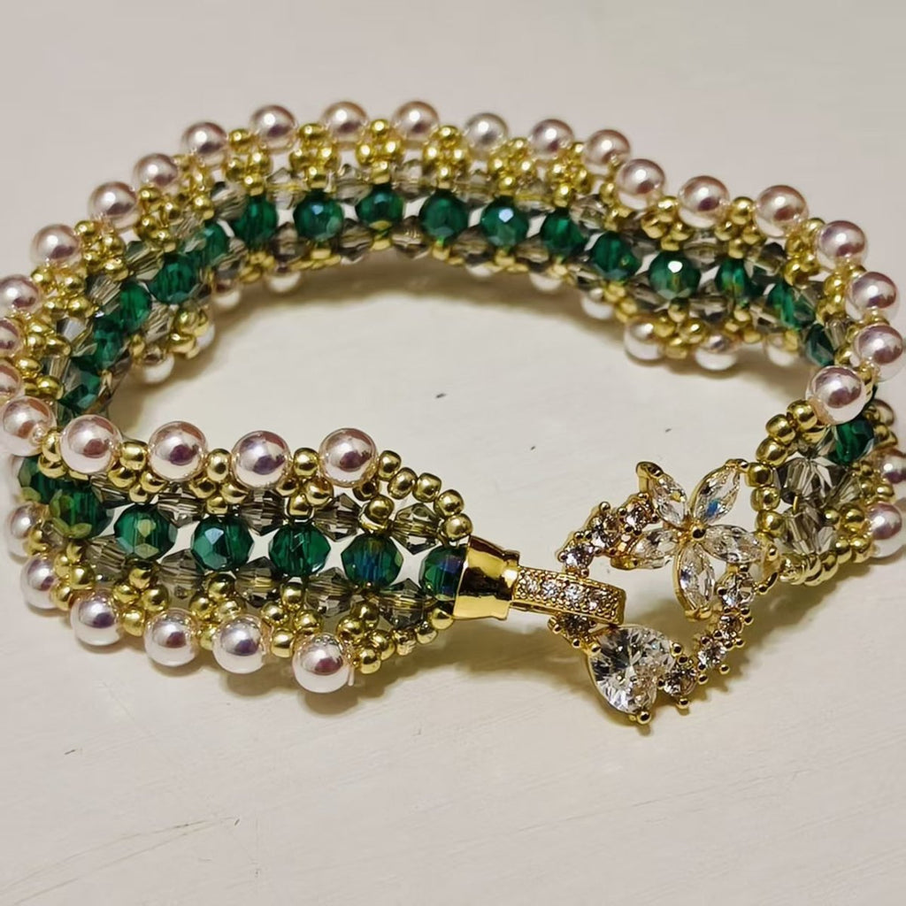 Handcrafted Crystal Floral Bracelet | Sparkling Statement Jewelry | Elegant Art-Inspired Accessory for Women (MAC348)