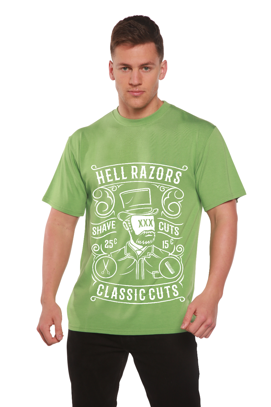 Spun Bamboo Hell Razors Men's Bamboo Viscose/Organic Cotton Short Sleeve Graphic T-Shirt — side view