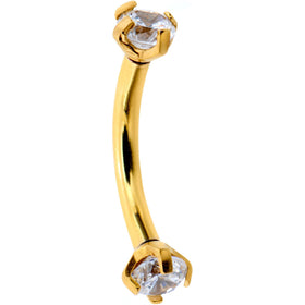 5/16 Clear CZ Gem Gold PVD Bling Bling Curved Eyebrow Ring