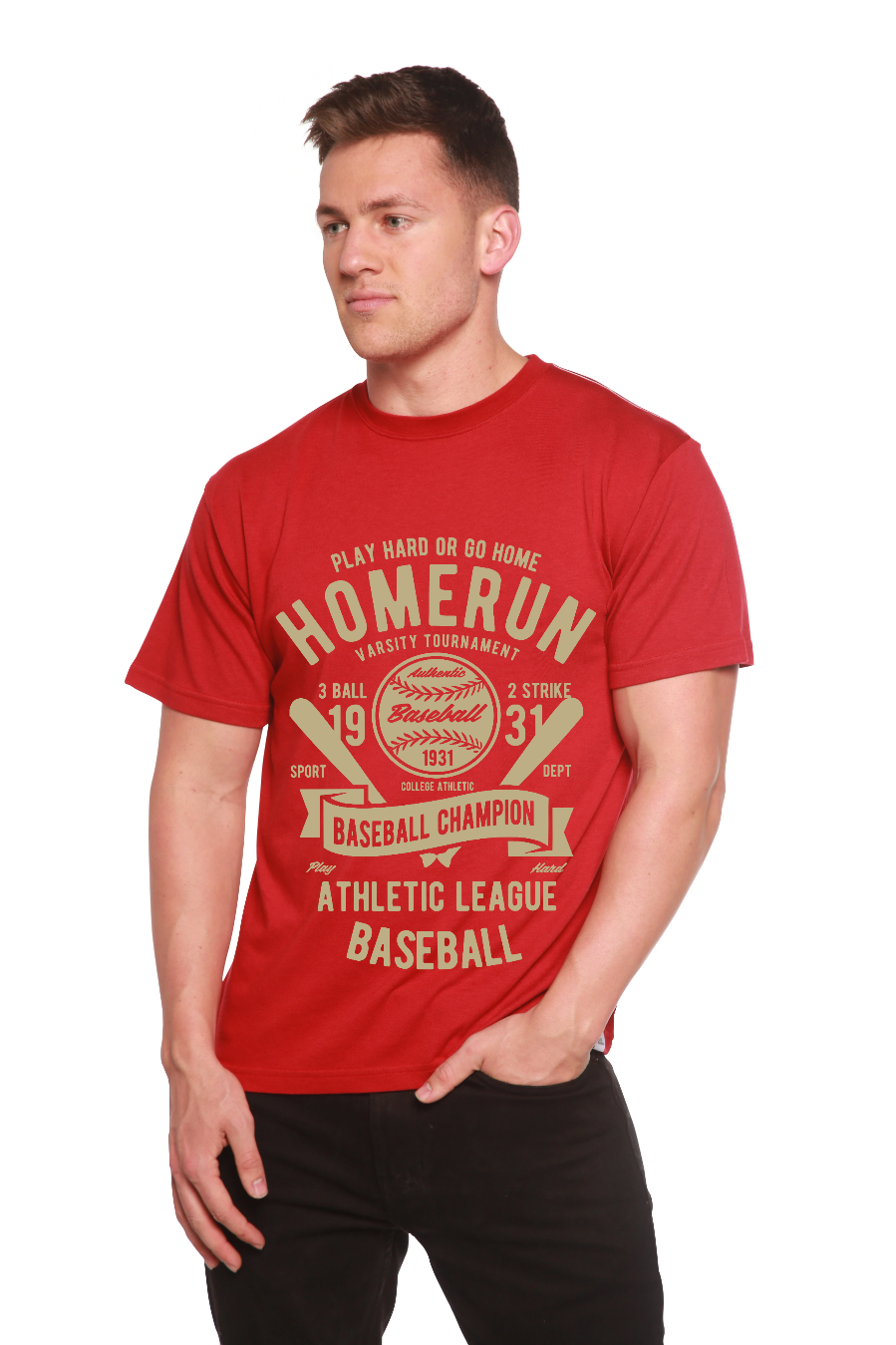Spun Bamboo Homerun Baseball Men's Bamboo Viscose/Organic Cotton Short Sleeve Graphic T-Shirt — lifestyle context