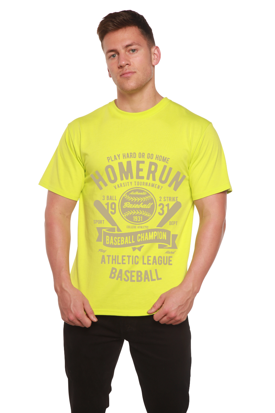 Spun Bamboo Homerun Baseball Men's Bamboo Viscose/Organic Cotton Short Sleeve Graphic T-Shirt — packaging
