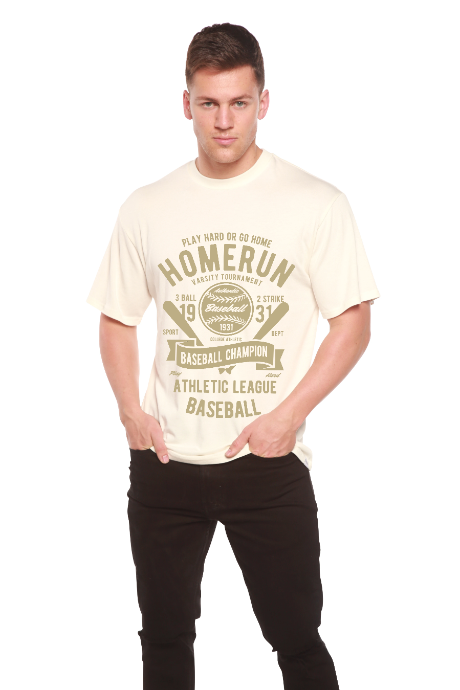 Spun Bamboo Homerun Baseball Men's Bamboo Viscose/Organic Cotton Short Sleeve Graphic T-Shirt — back view