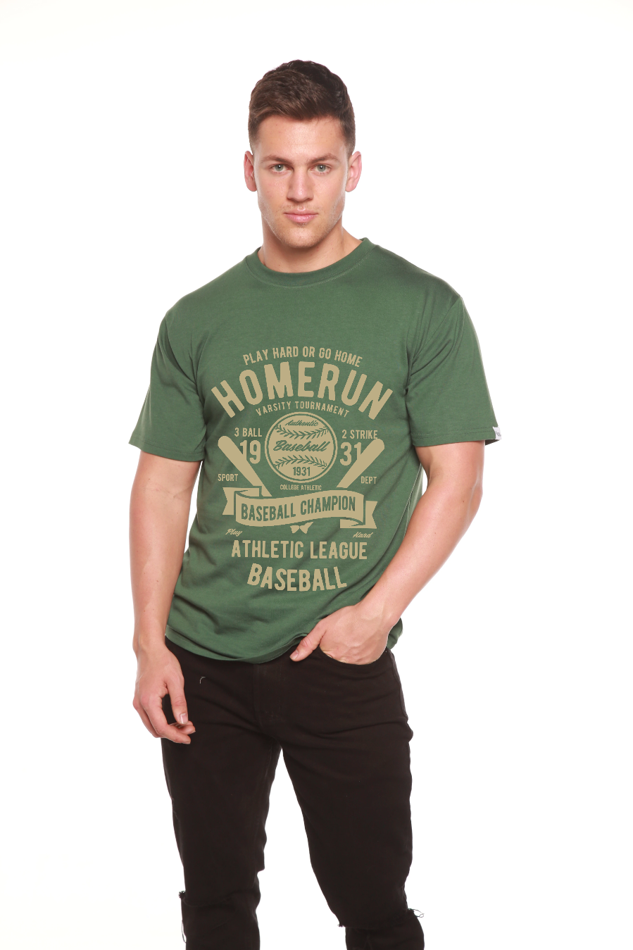 Spun Bamboo Homerun Baseball Men's Bamboo Viscose/Organic Cotton Short Sleeve Graphic T-Shirt — fabric or material detail