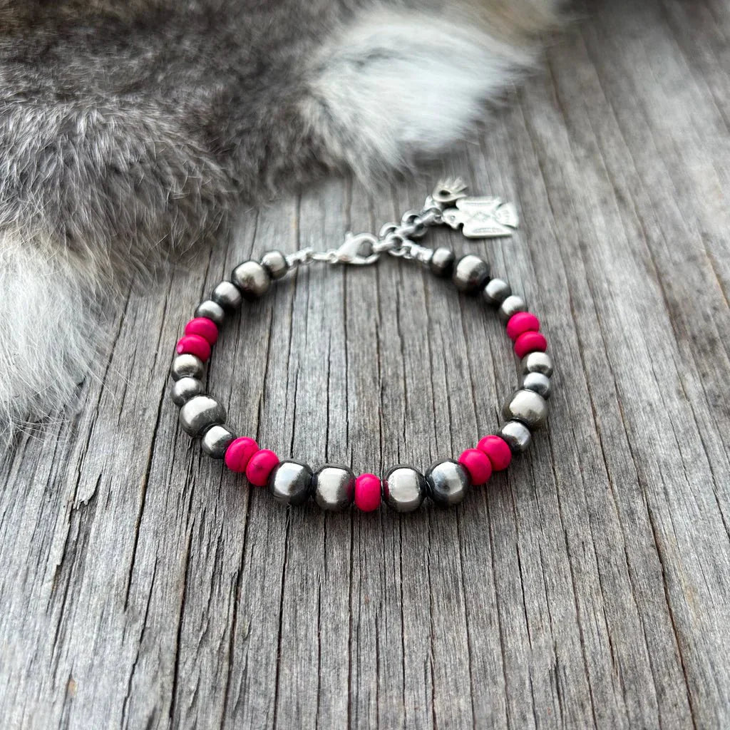 Wild Junkie Hot Pink Silver Bead Bracelet — lifestyle context