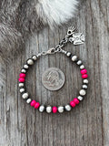 Wild Junkie Hot Pink Silver Bead Bracelet — main product shot
