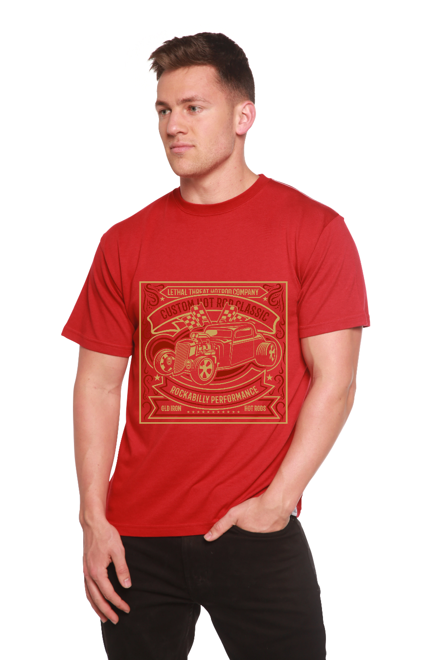 Spun Bamboo Hot Rod Men's Bamboo Viscose/Organic Cotton Short Sleeve Graphic T-Shirt — fabric or material detail
