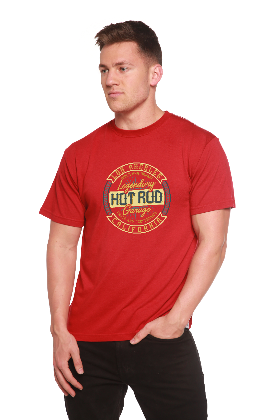 Spun Bamboo HOT ROO Men's Bamboo Viscose/Organic Cotton Short Sleeve Graphic T-Shirt — product on model