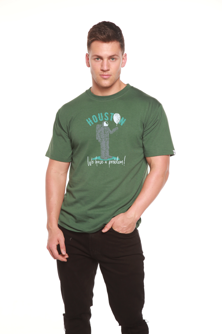 Spun Bamboo HOUSTON Men's Bamboo Viscose/Organic Cotton Short Sleeve Graphic T-Shirt — product on model