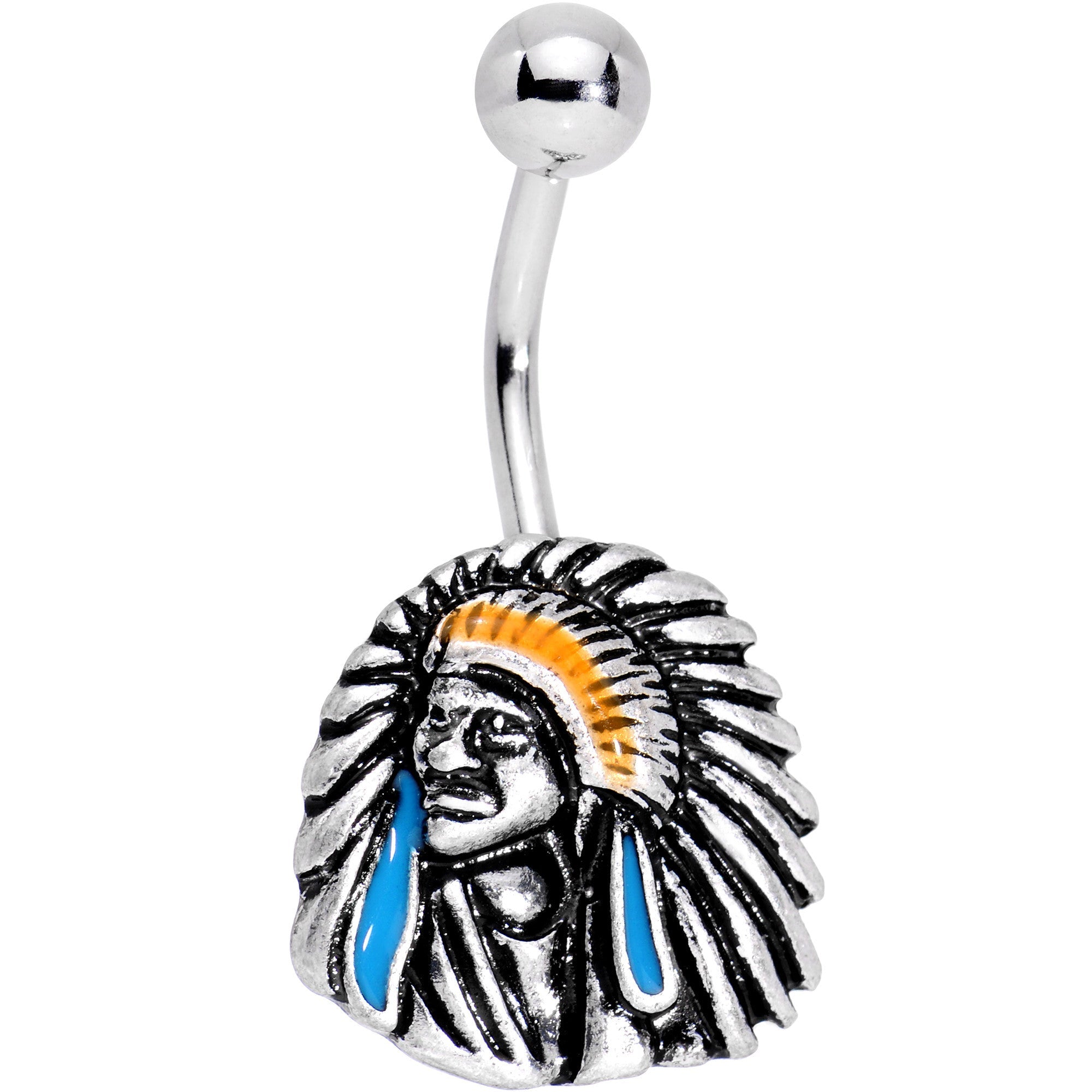 BodyCandy Southwestern Blue Warrior Headdress Belly Ring — main product shot