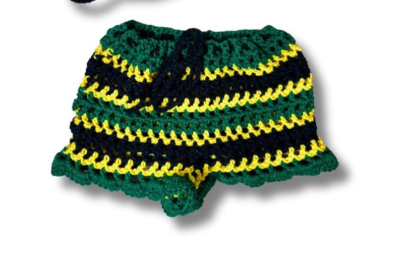 Stitched by Spice Jamaica Mesh Handmade Crochet Shorts for Vacations and Festivals — back view