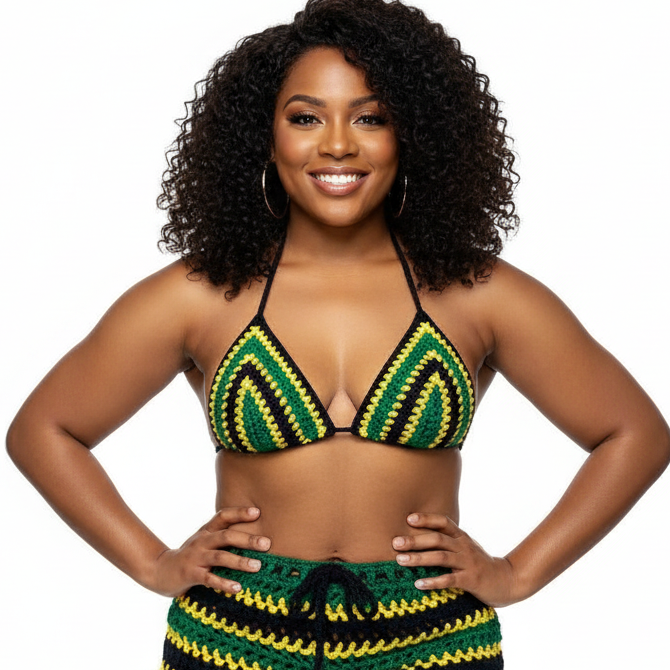 Stitched by Spice Jamaica Mesh Crochet Shorts with Bikini Matching Set — detail close-up