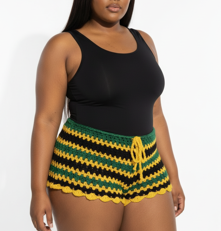 Stitched by Spice Jamaica Mesh Crochet Shorts with Bikini Matching Set — in-use photo