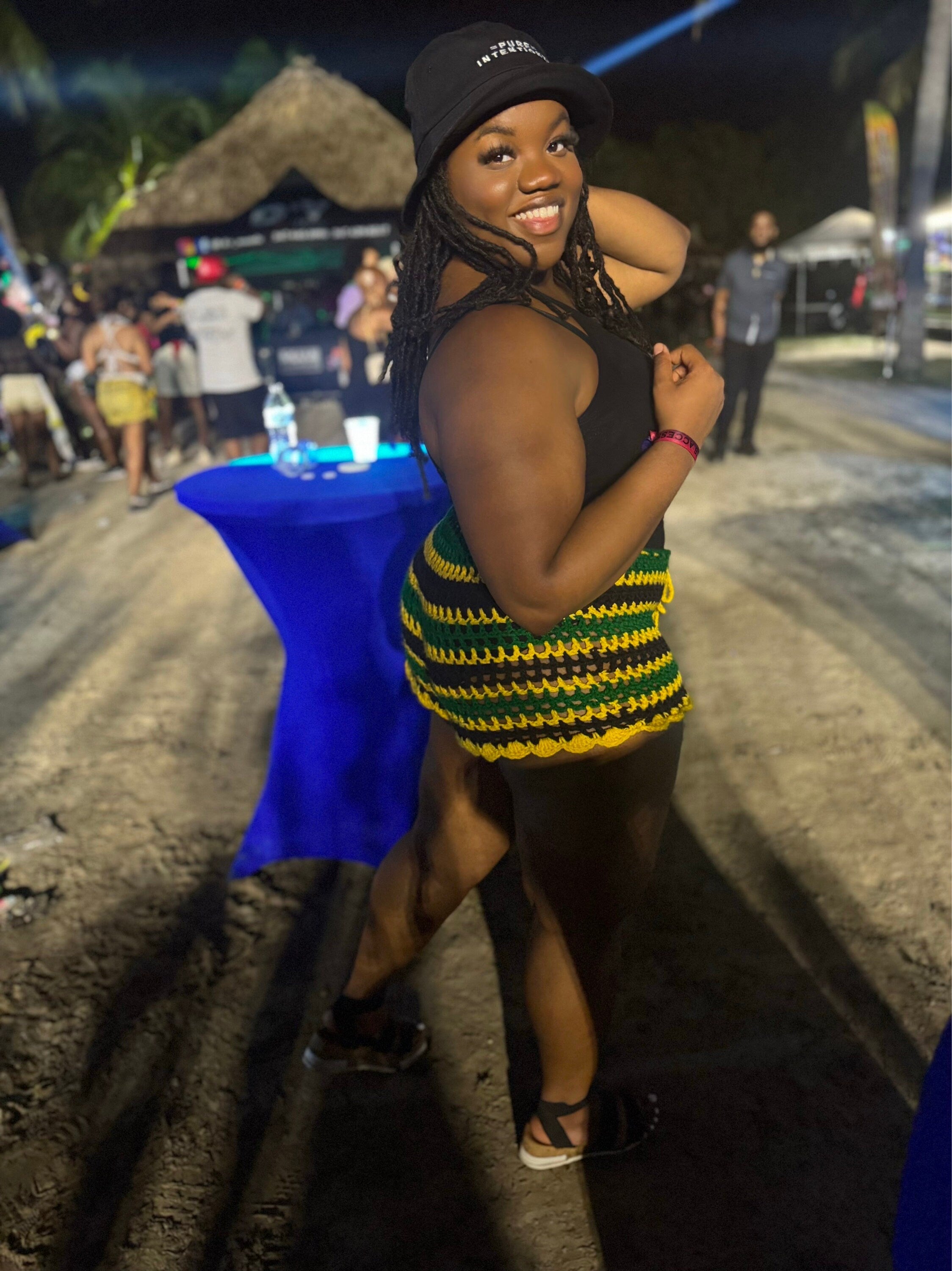 Stitched by Spice Jamaica Mesh Handmade Crochet Shorts for Vacations and Festivals — lifestyle context