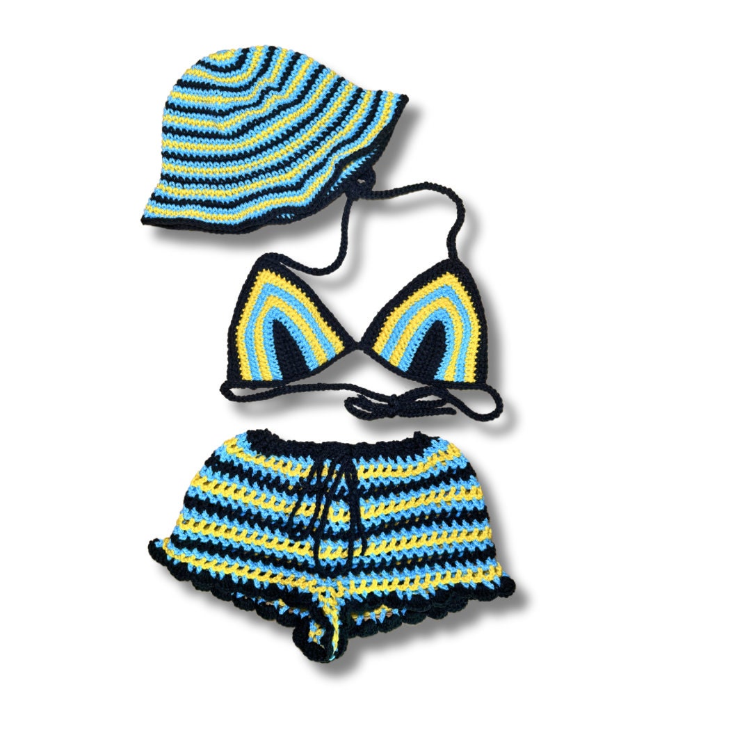 Stitched by Spice Bahamian Mesh Crochet Shorts with Bikini Matching Set — detail close-up