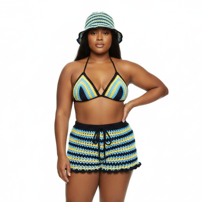 Stitched by Spice Bahamian Mesh Crochet Shorts with Bikini Matching Set — main product shot