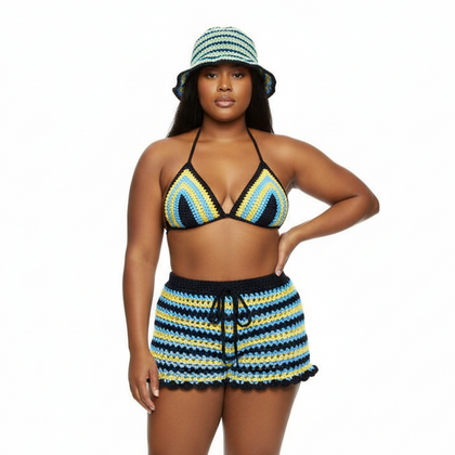 Stitched by Spice Bahamian Mesh Crochet Shorts with Bikini Matching Set — main product shot