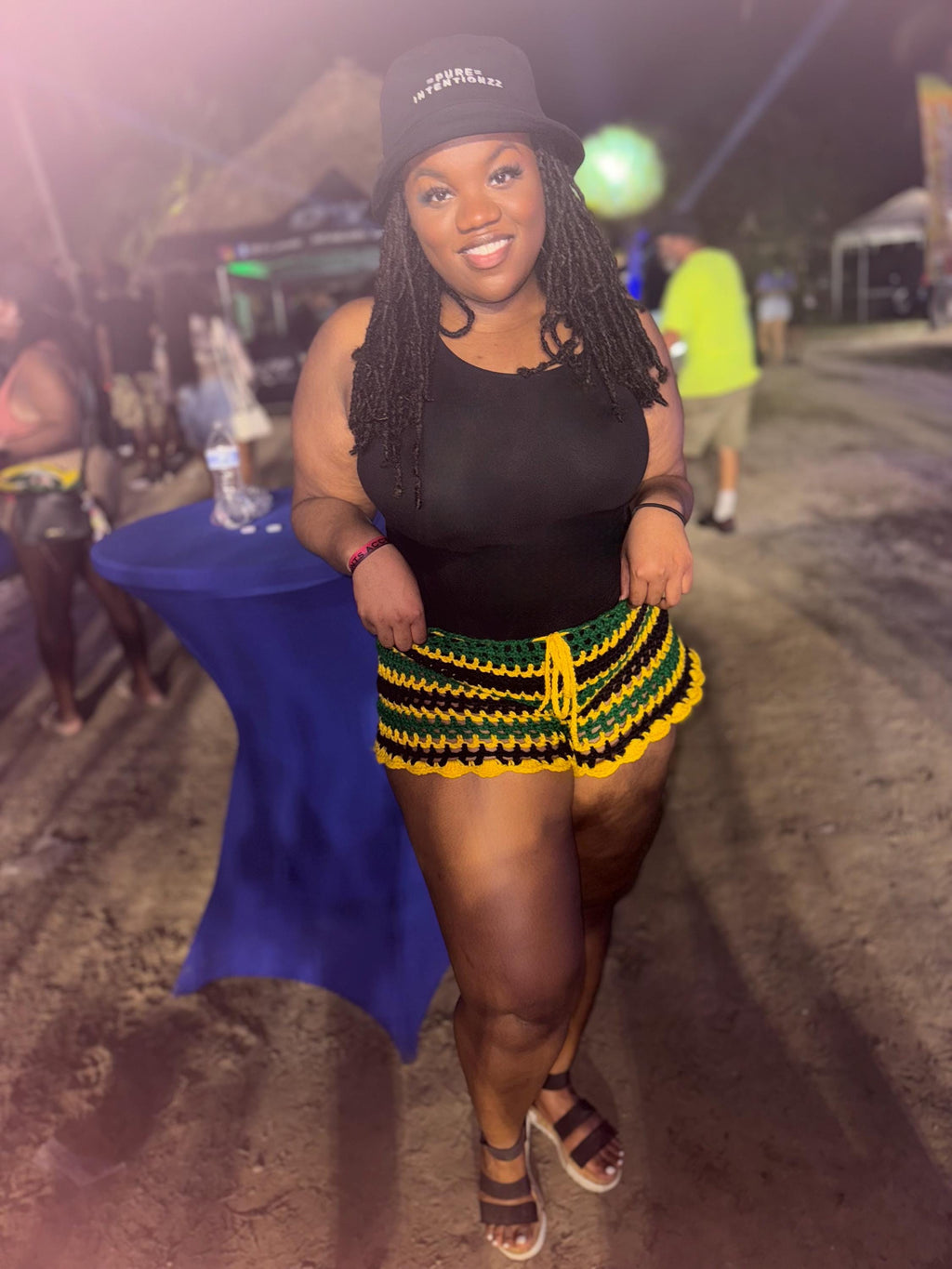 Stitched by Spice Jamaica Mesh Crochet Shorts with Bikini Matching Set — size reference