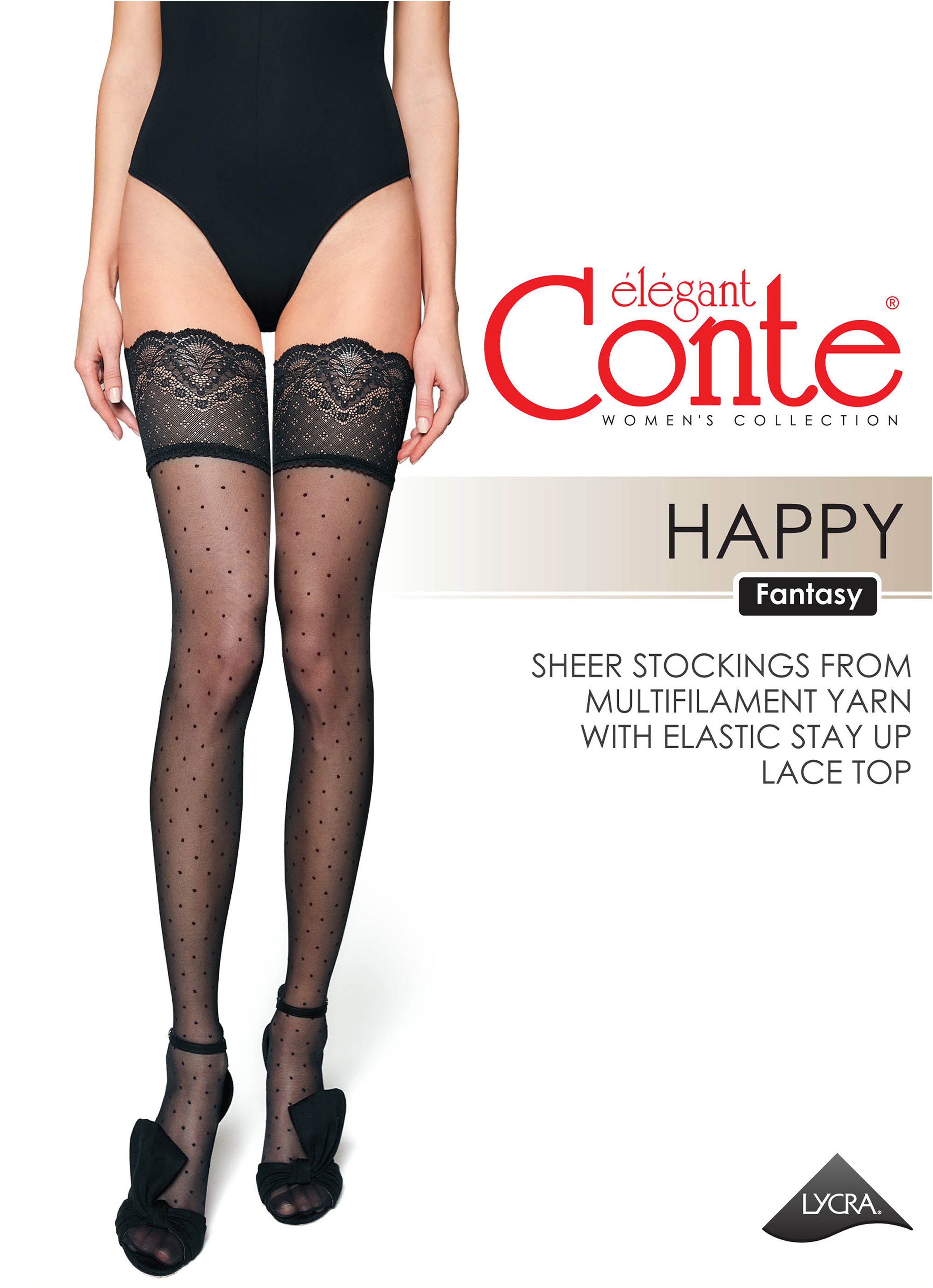 TheRanok.com Fantasy Stockings Conte Happy - Polka Dot Silicone Lace Top — back view