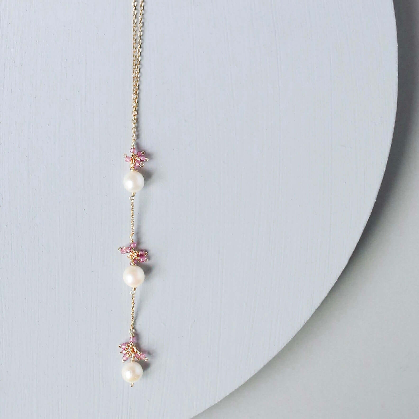 PARKEN JEWELRY Pearl and Aquamarine Quartz Necklace — back view