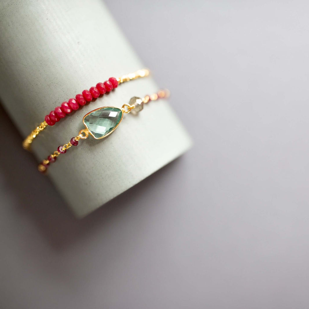 PARKEN JEWELRY Red Jade Adjustable Stacking Bracelet — detail close-up