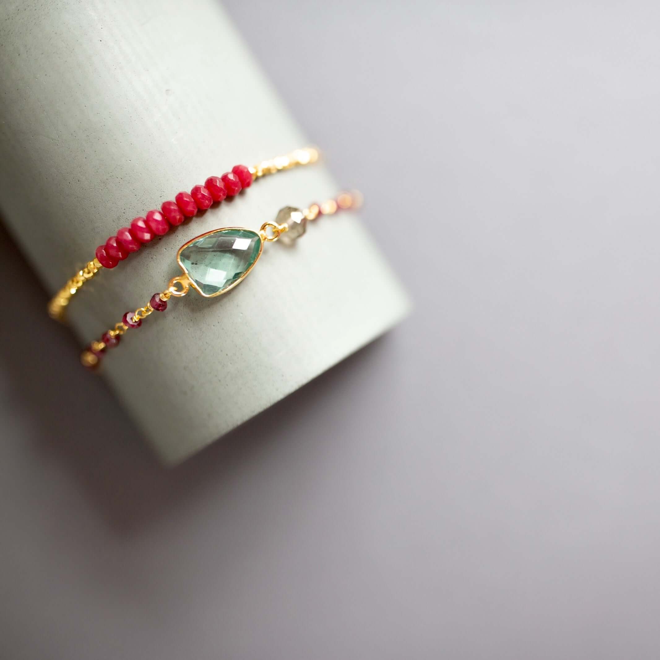 PARKEN JEWELRY Red Jade Adjustable Stacking Bracelet — detail close-up