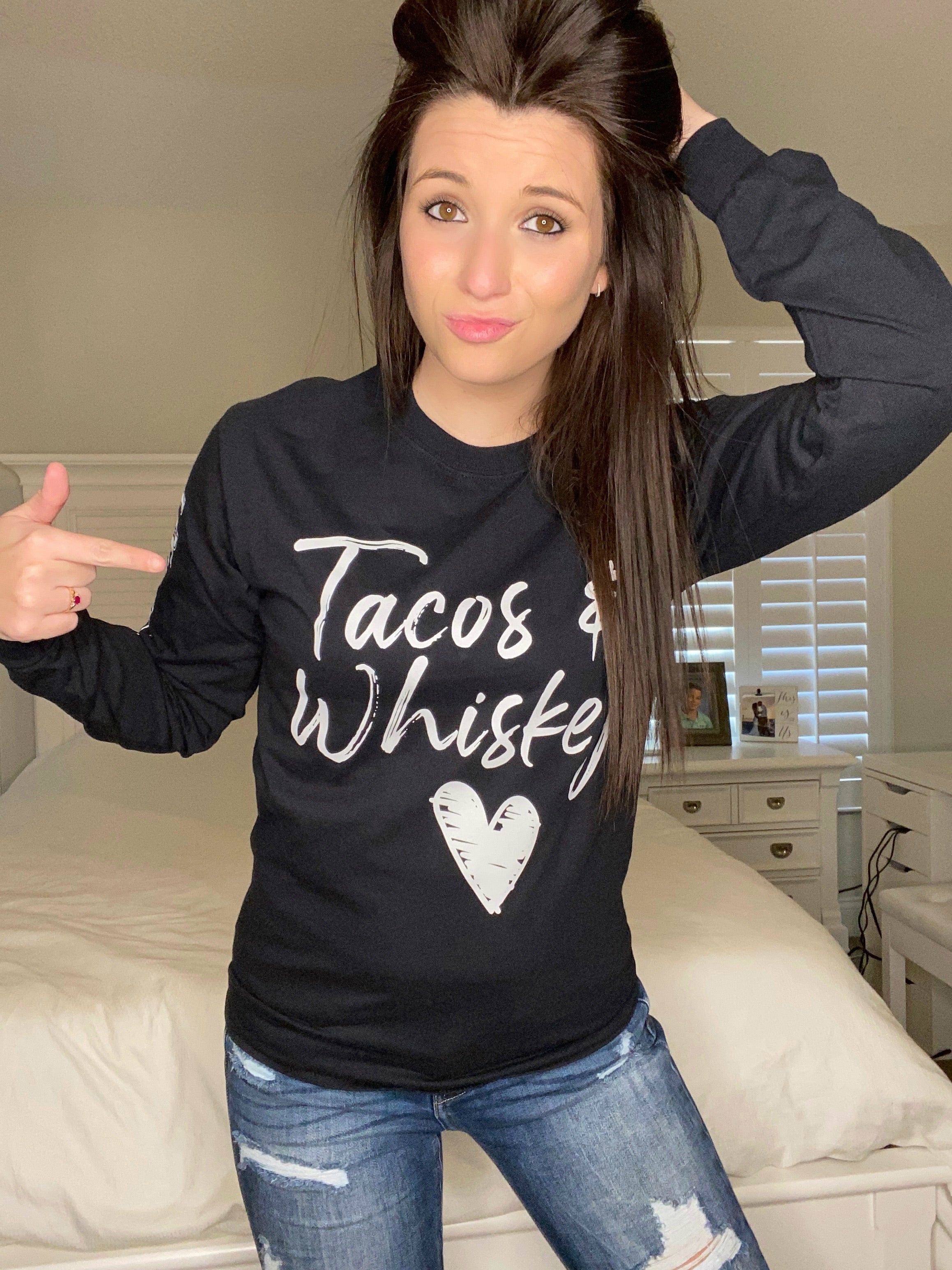 Luckless Outfitters Tacos and Whiskey Long Sleeve — detail close-up