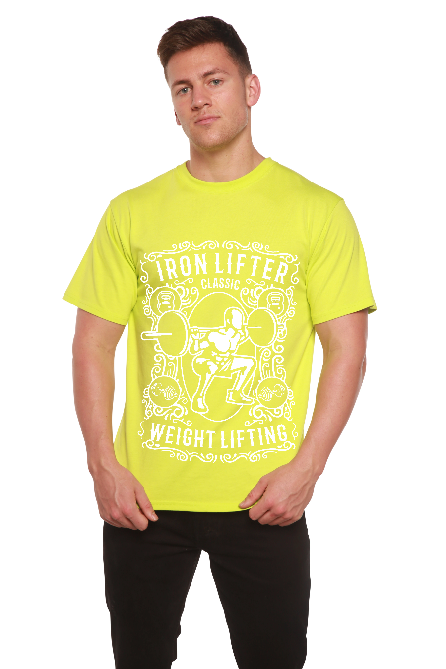 Spun Bamboo Iron Lifter Men's Bamboo Viscose/Organic Cotton Short Sleeve Graphic T-Shirt — color detail