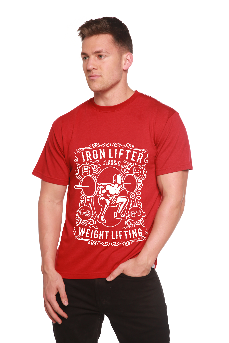 Spun Bamboo Iron Lifter Men's Bamboo Viscose/Organic Cotton Short Sleeve Graphic T-Shirt — comparison shot
