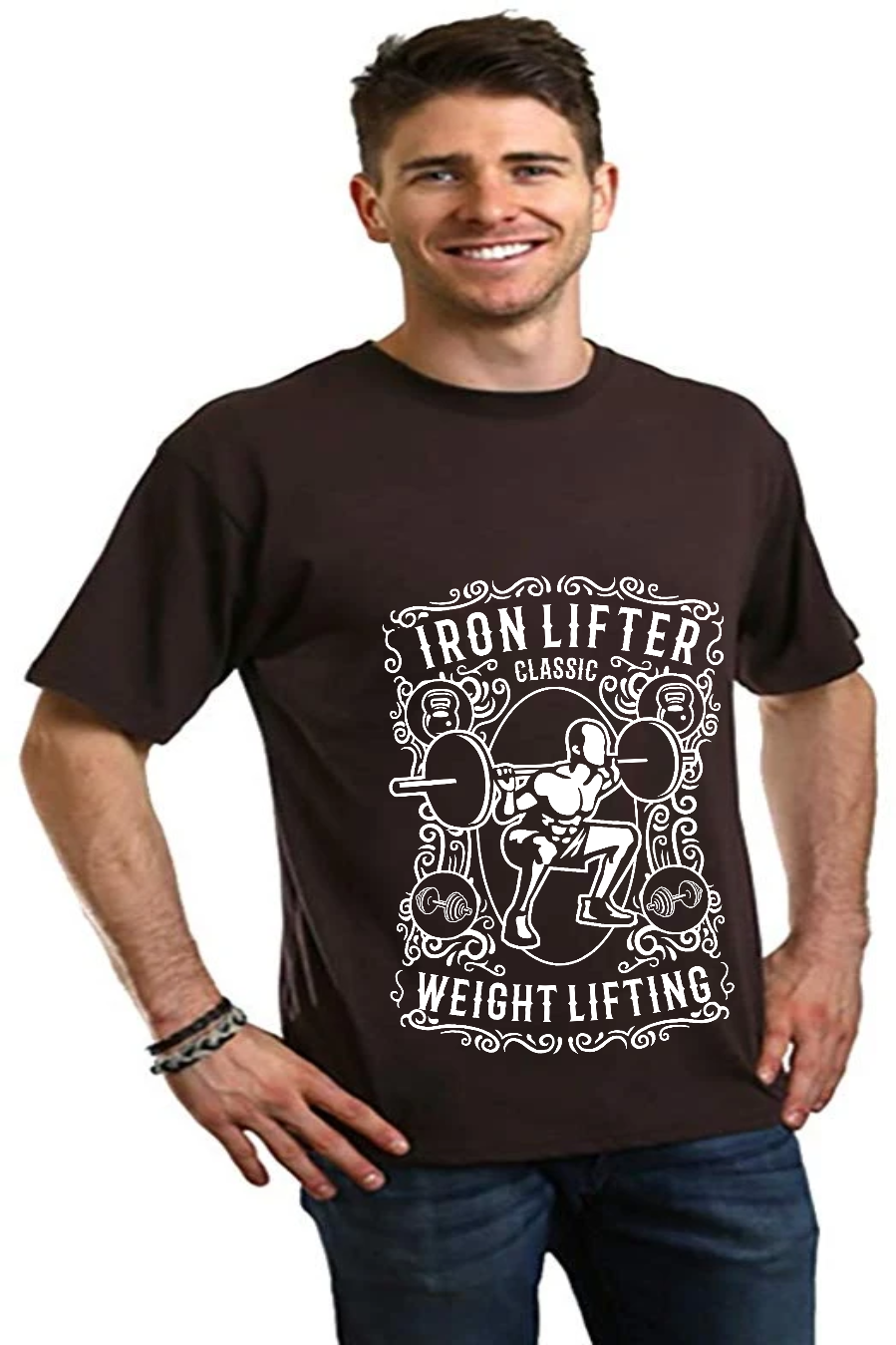 Spun Bamboo Iron Lifter Men's Bamboo Viscose/Organic Cotton Short Sleeve Graphic T-Shirt — in-use photo