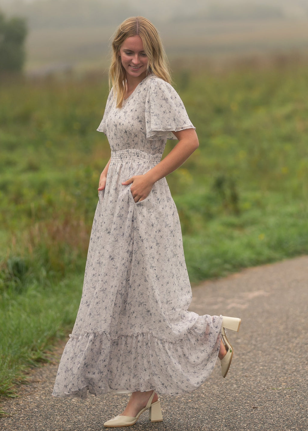 Inherit Co. Isabella Blue Floral V Neck Maxi Dress — main product shot