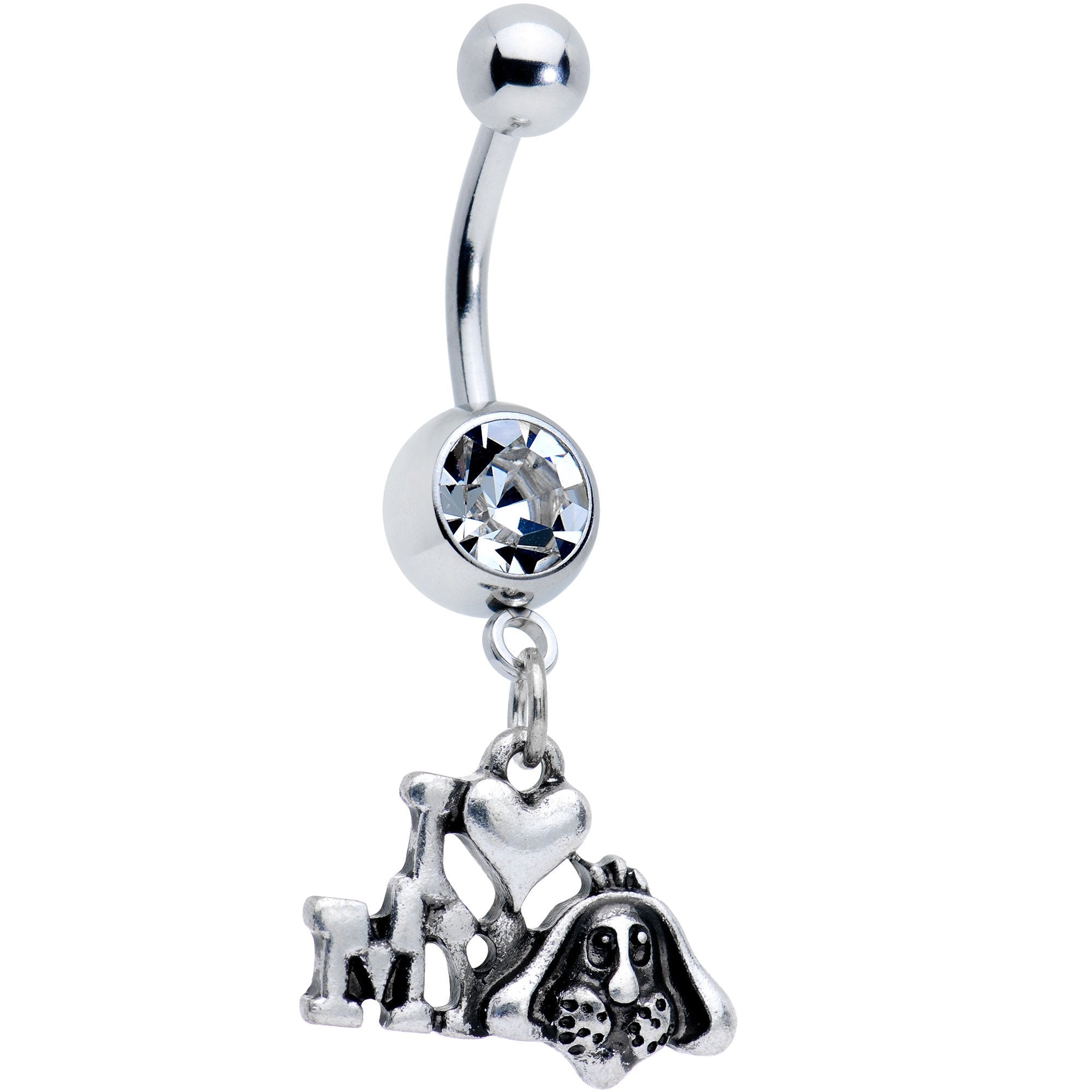 BodyCandy Clear Gem I Heart My Pooch Dangle Belly Ring — main product shot